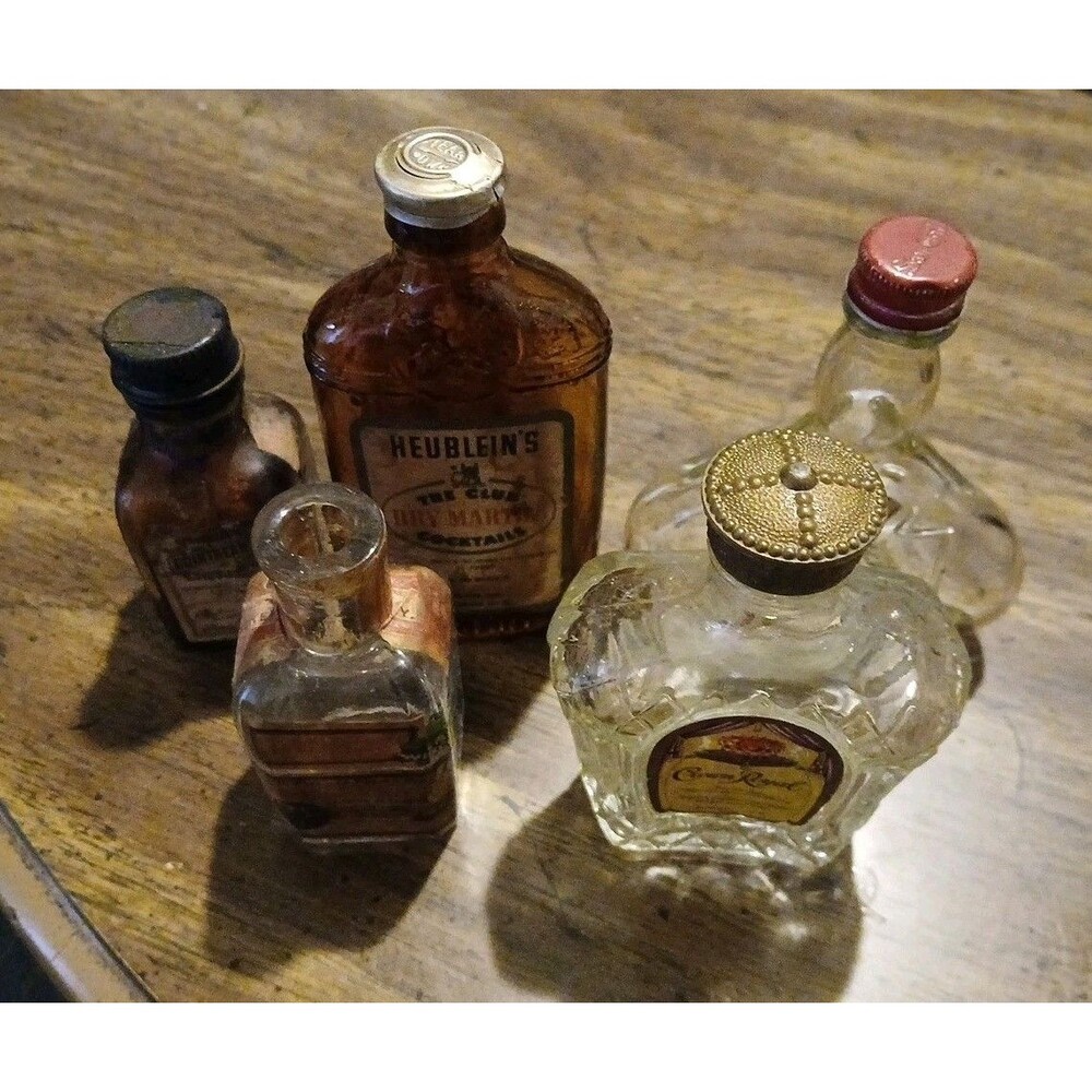 Vintage 5 Mini Glass Bottles Liquor Juice Apothecary Mixed Lot